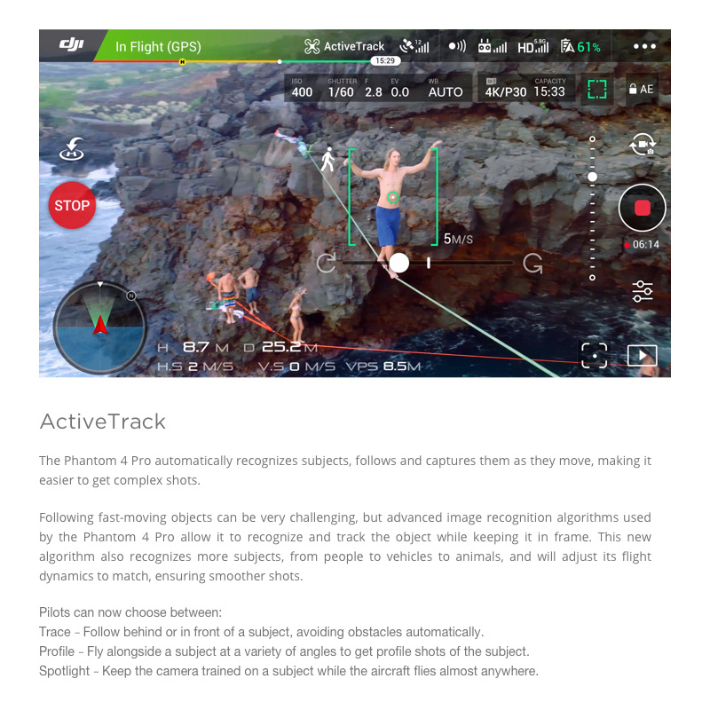 DJI Phantom 4 Pro Obsidian Drone with 4K Camera Obstacle Sensing 30mins Flight Time RC Quadcopter RTF - Black