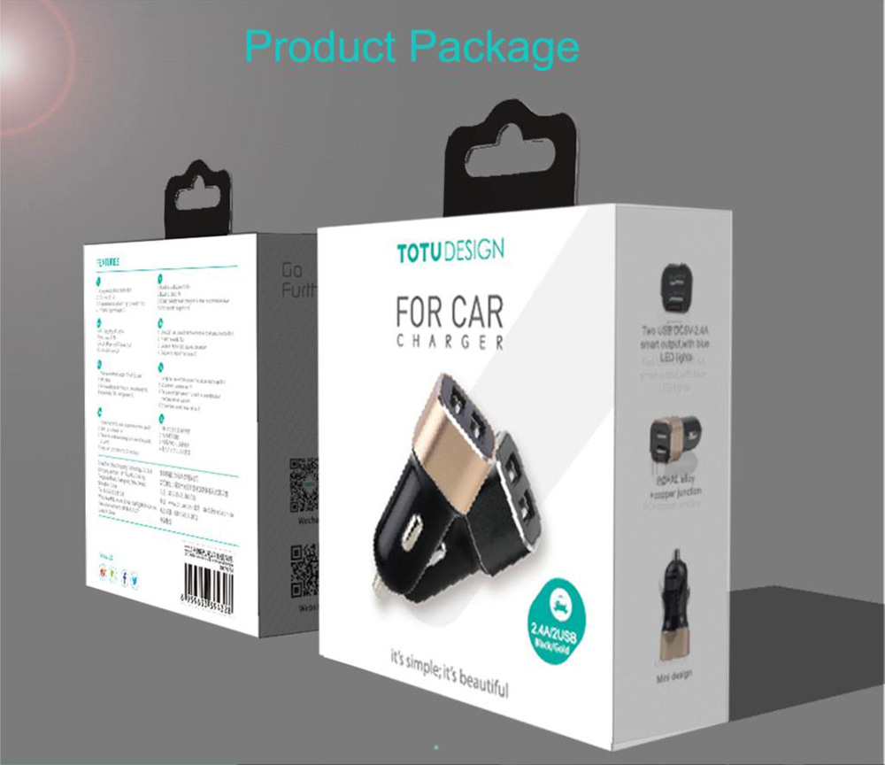 TOTU CC14 Smart Car Charger Dual USB Ports 5V 2.4A Fast Charge Mini USB Car Charger with LED Light Wide Compatible - Black