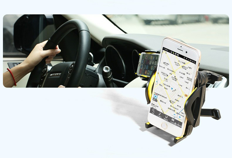 Remax RM-03 Car Mount Holder Stand Universal Air Vent Mobile Phone Holders Stands Bracket 360 Degrees Rotation - Black + Yellow