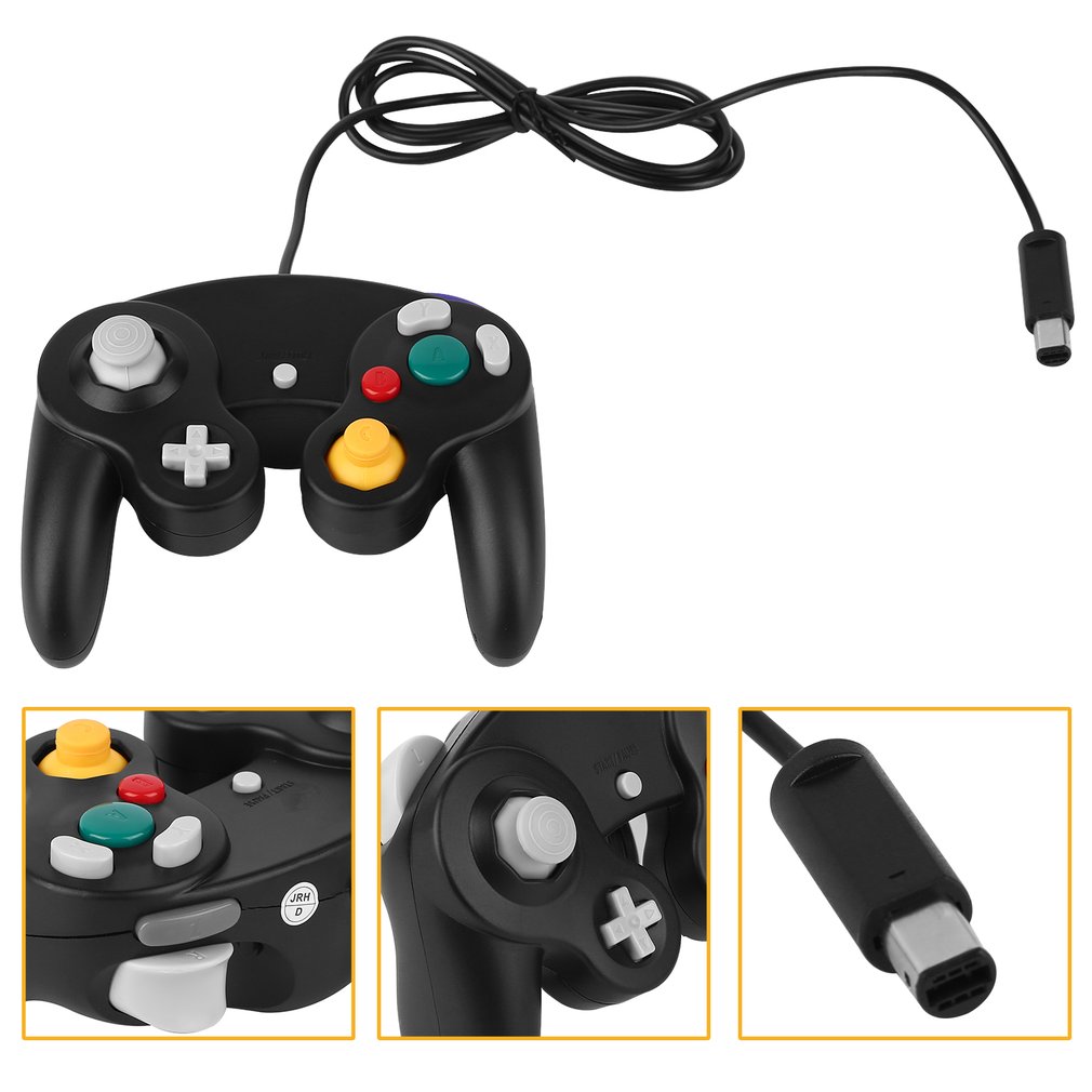 Wired Gamepad Game Controller Game Shock JoyPad Vibration for Nintendo Wii - Black