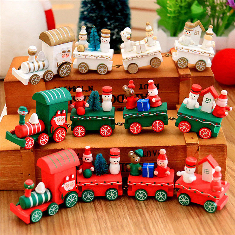 4 Piece Wooden Christmas Santa Tree Train Toy Gift for Christmas - Red