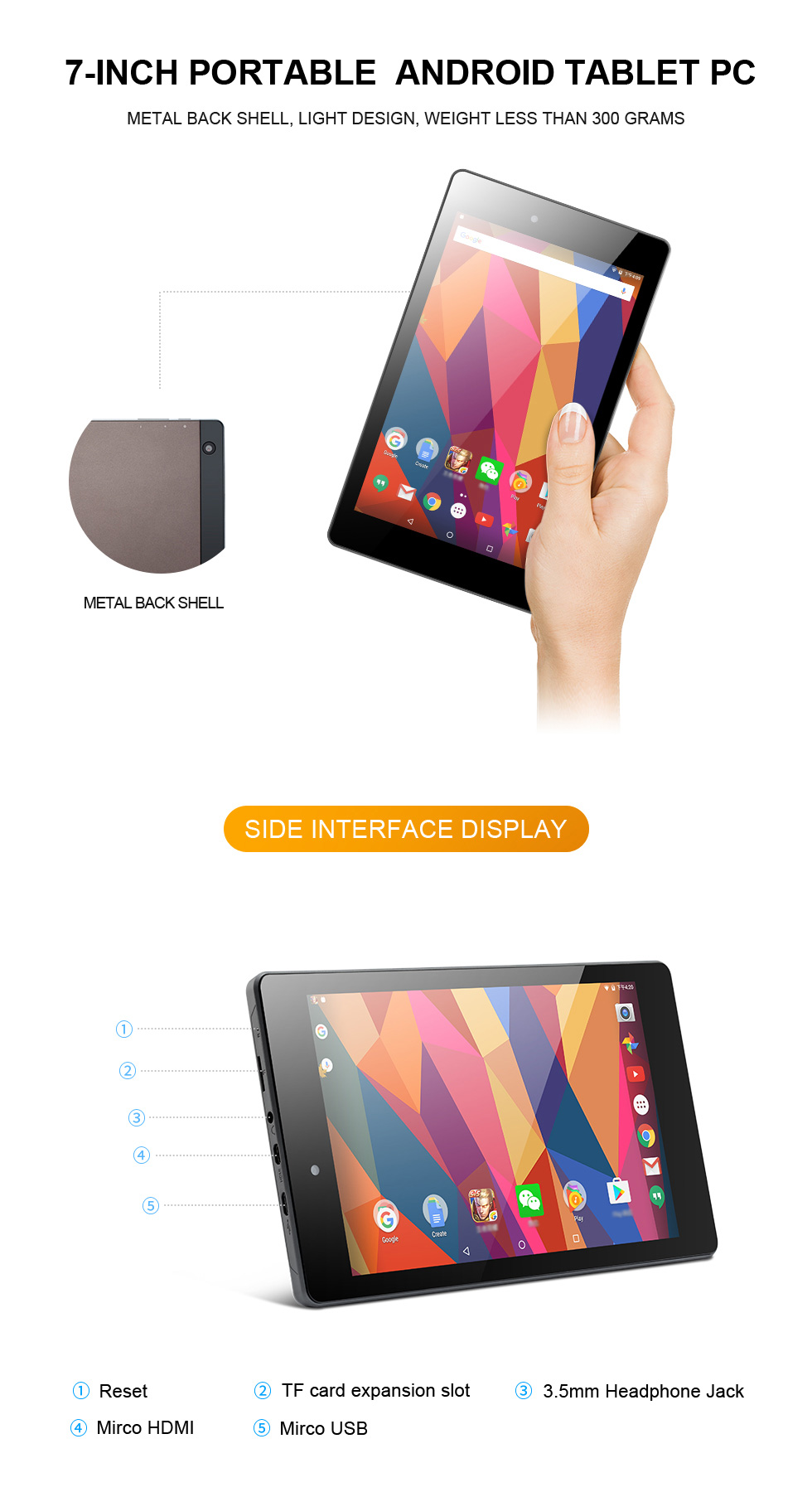 PIPO N7 Tablet 7 Inch  IPS  Android 6.0 1.5GHz MTK8163A Dual Cameras RAM 2G ROM 32G - Black