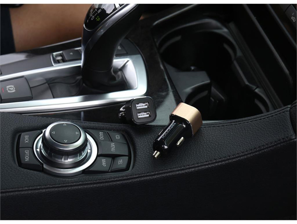 TOTU CC14 Smart Car Charger Dual USB Ports 5V 2.4A Fast Charge Mini USB Car Charger with LED Light Wide Compatible - Black