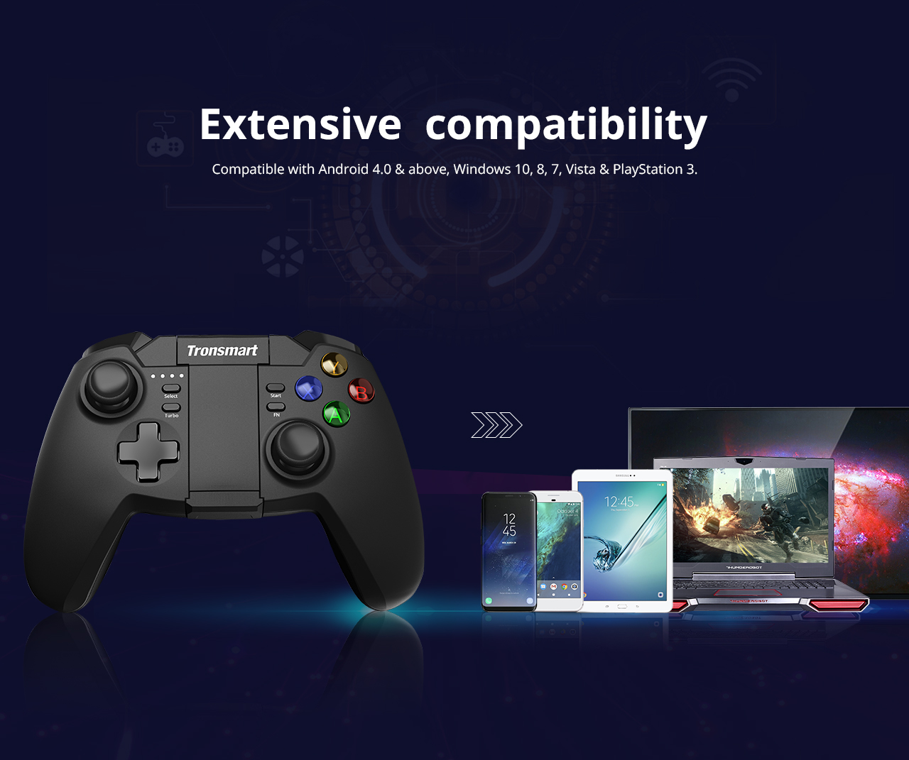 Tronsmart Mars G02 Wireless Game Controller with Bluetooth & 2.4GHz Modes for Android Windows PlayStation 3