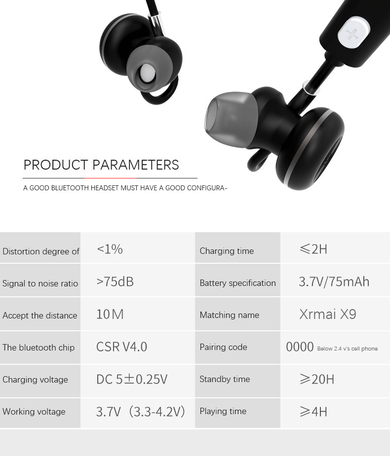 X9 Wireless Bluetooth Headphones with Mic IPX4 Magnetic Hi-Fi Stereo Sound Quality - Red