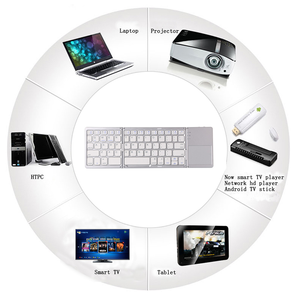 IPazzPort KP-810-75BT Full-size Tri-Fold 64-Key Bluetooth Keyboard with Touchpad  - Silver