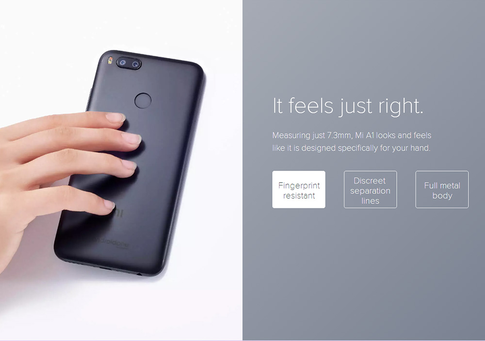 [HK Stock][Official Global Version]Xiaomi Mi A1 5.5 inch 4G LTE Smartphone Android One Dual Rear 12.0MP Cam Snapdragon 625 Octa Core 4G RAM 64GB ROM Touch ID IR Remote Control Full Metal Body - Black