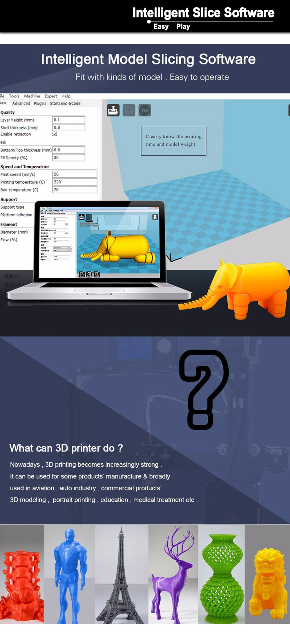 Anet A3 3D Printer Full Aluminum Plastic Frame Assembled LCD Display Support 16GB TF Card