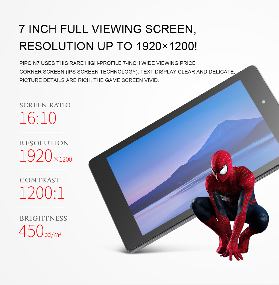 PIPO N7 Tablet 7 Inch  IPS  Android 6.0 1.5GHz MTK8163A Dual Cameras RAM 2G ROM 32G - Black