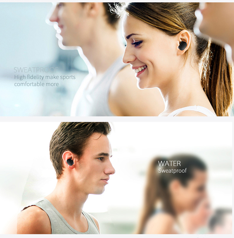 JH-S9100 Wireless Bluetooth Dual Headphones Touch Control Sweatproof with Charging Box - Black