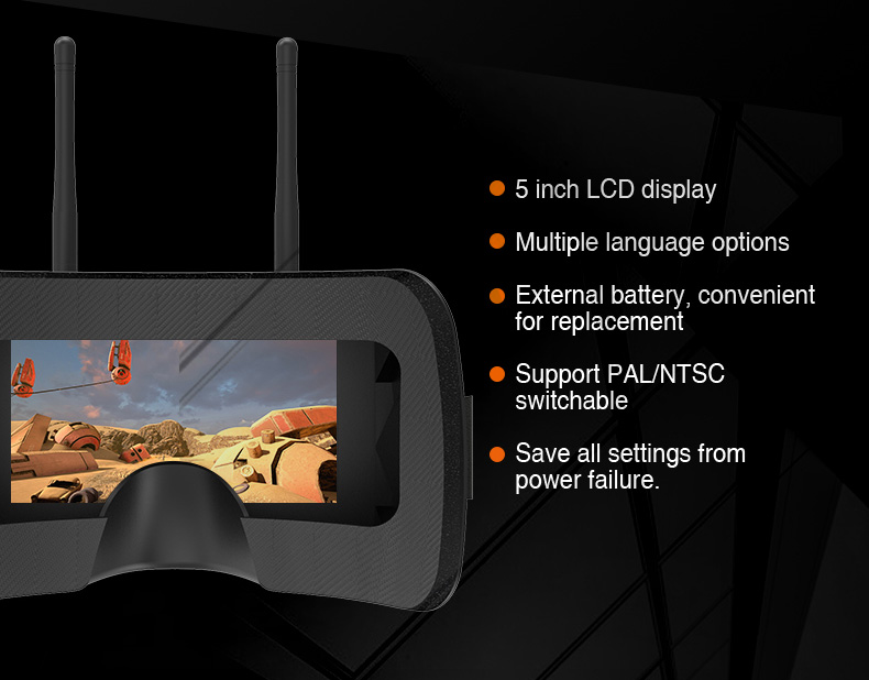 Rutforce VR008 5 Inches 5.8G 40CH Raceband 800x480 Diversity FPV Goggles with DVR Function Built-in Battery