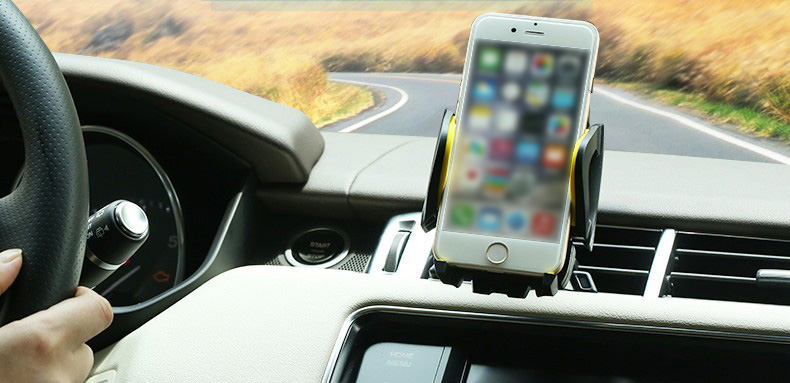 Remax RM-03 Car Mount Holder Stand Universal Air Vent Mobile Phone Holders Stands Bracket 360 Degrees Rotation - Black + Yellow