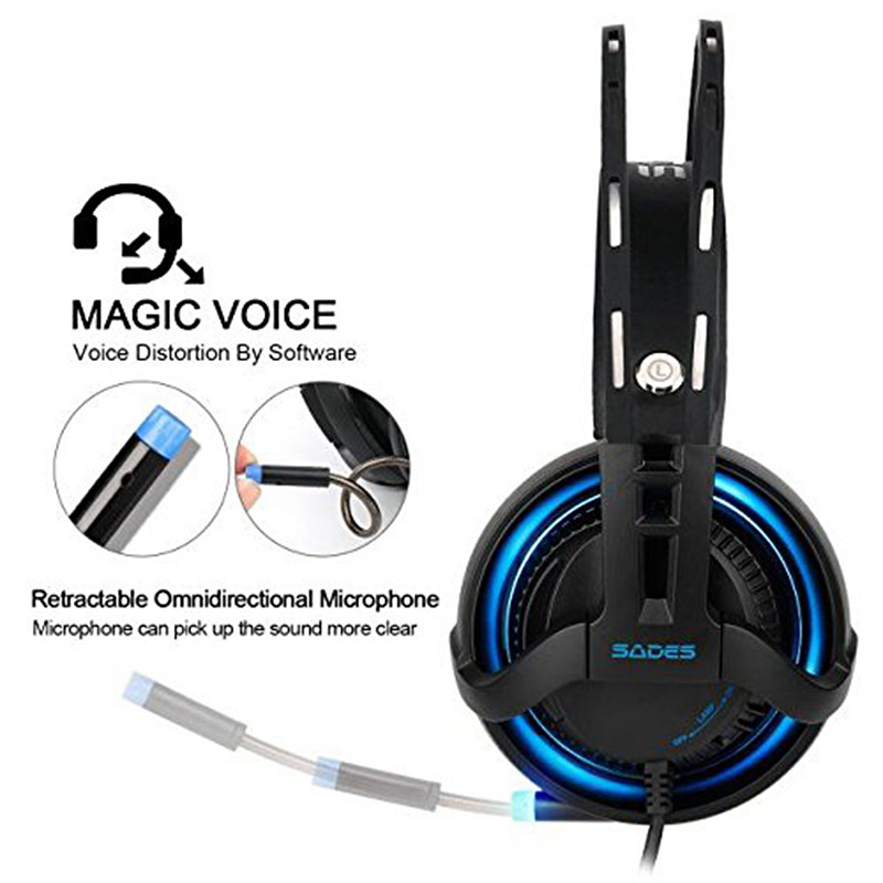 SADES R2 Gaming Headset with Mic Virtual 7.1 Surround Sound Noise-cancelling - Blue + Black