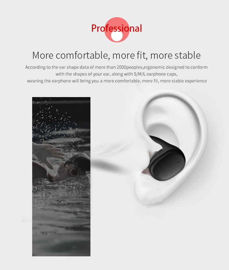 JH-S9100 Wireless Bluetooth Dual Headphones Touch Control Sweatproof with Charging Box - Black