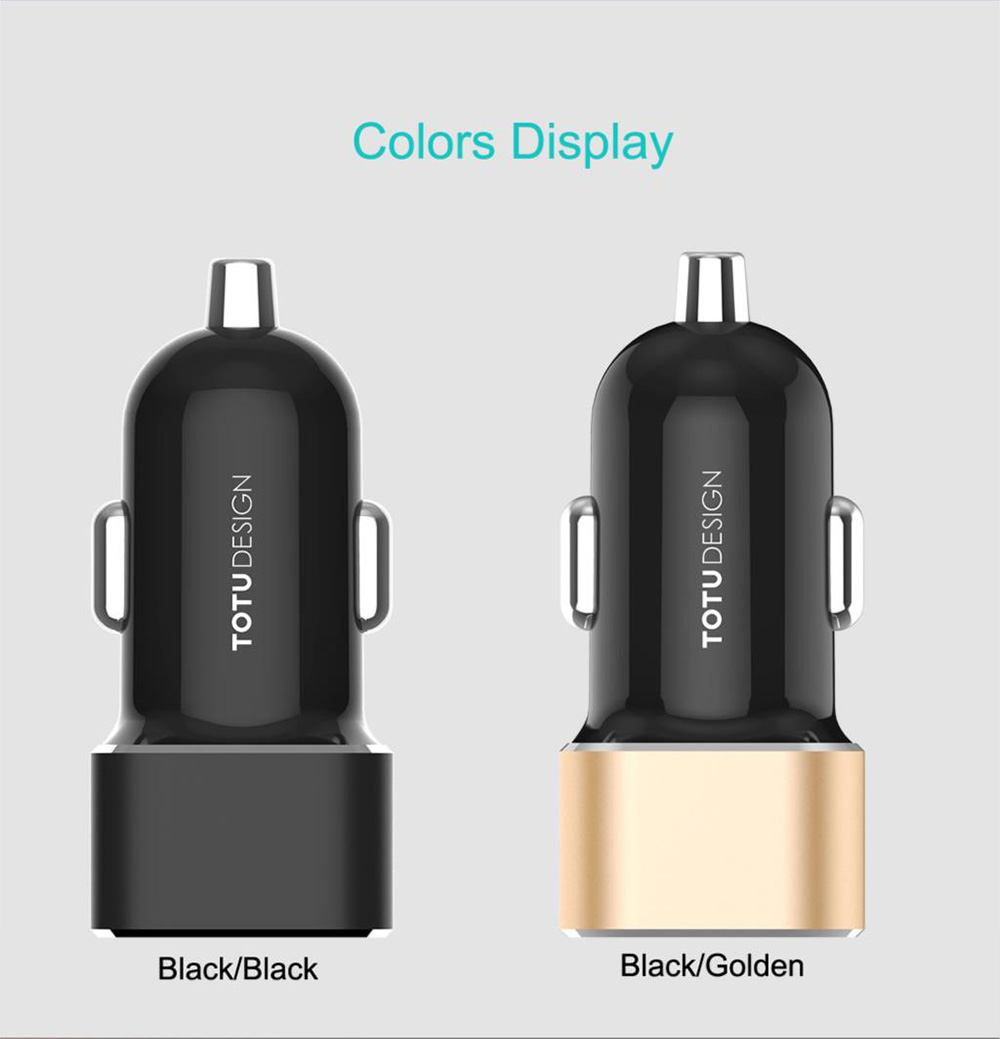 TOTU CC14 Smart Car Charger Dual USB Ports 5V 2.4A Fast Charge Mini USB Car Charger with LED Light Wide Compatible - Black
