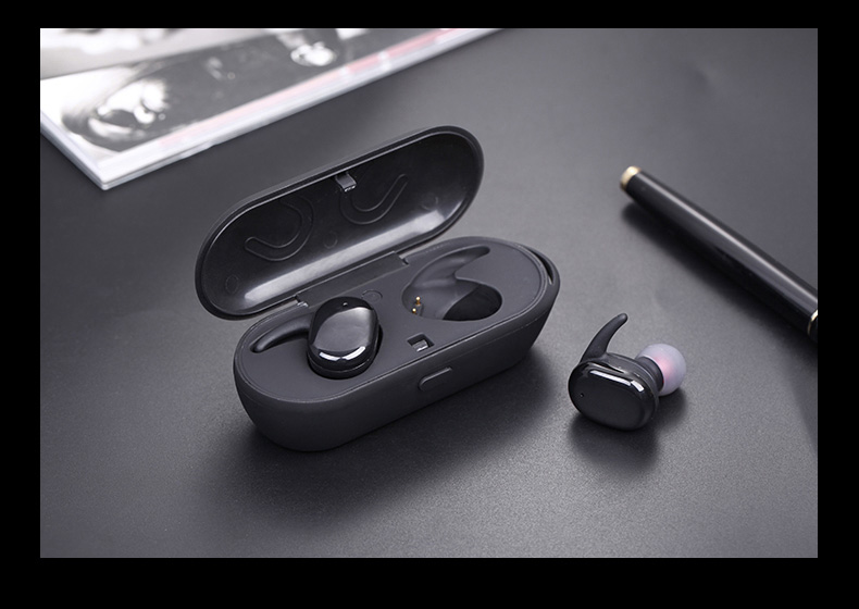 JH-S9100 Wireless Bluetooth Dual Headphones Touch Control Sweatproof with Charging Box - Black