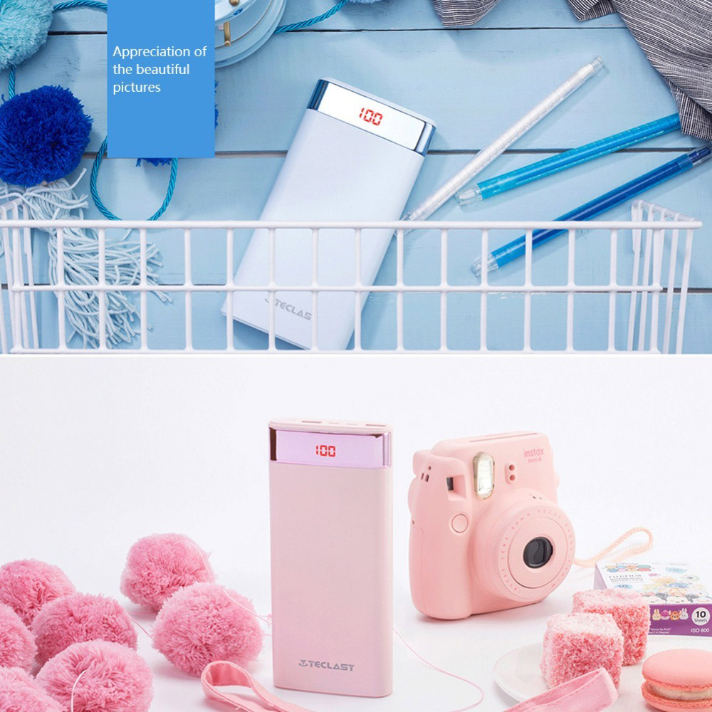 Teclast T200CF 20000mAh Power Bank with LED Digital Display Dual USB Ports - White