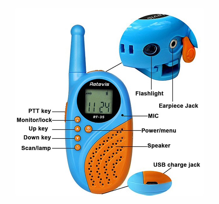 Retevis RT-35 Kids Radio Walkie Talkies FRS/GMRS 22 CH UHF 0.5W License-free Rechargeable USB Charge VOX Two Way Radio -Blue