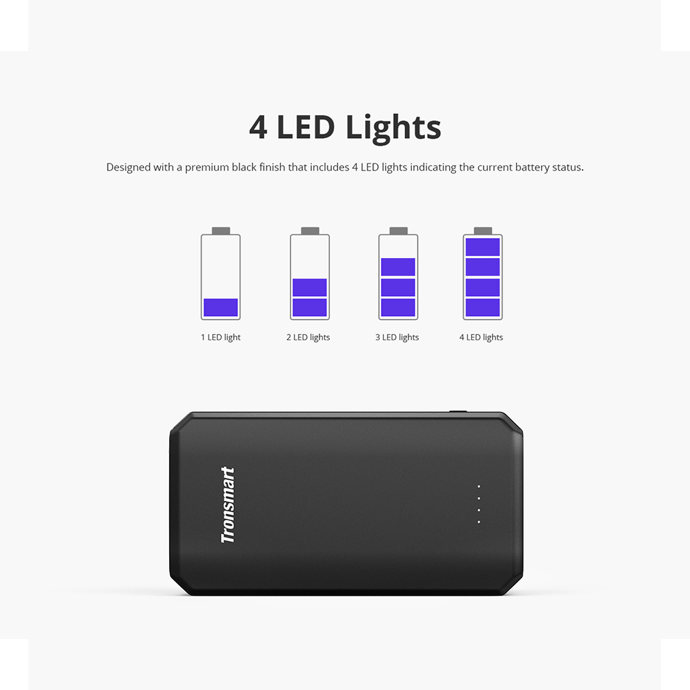 Tronsmart Edge20000 Qualcomm Quick Charge 3.0 Portable Charger 20000mAh Power Bank with VoltiQ FCP for iPhone iPad Samsung - Black