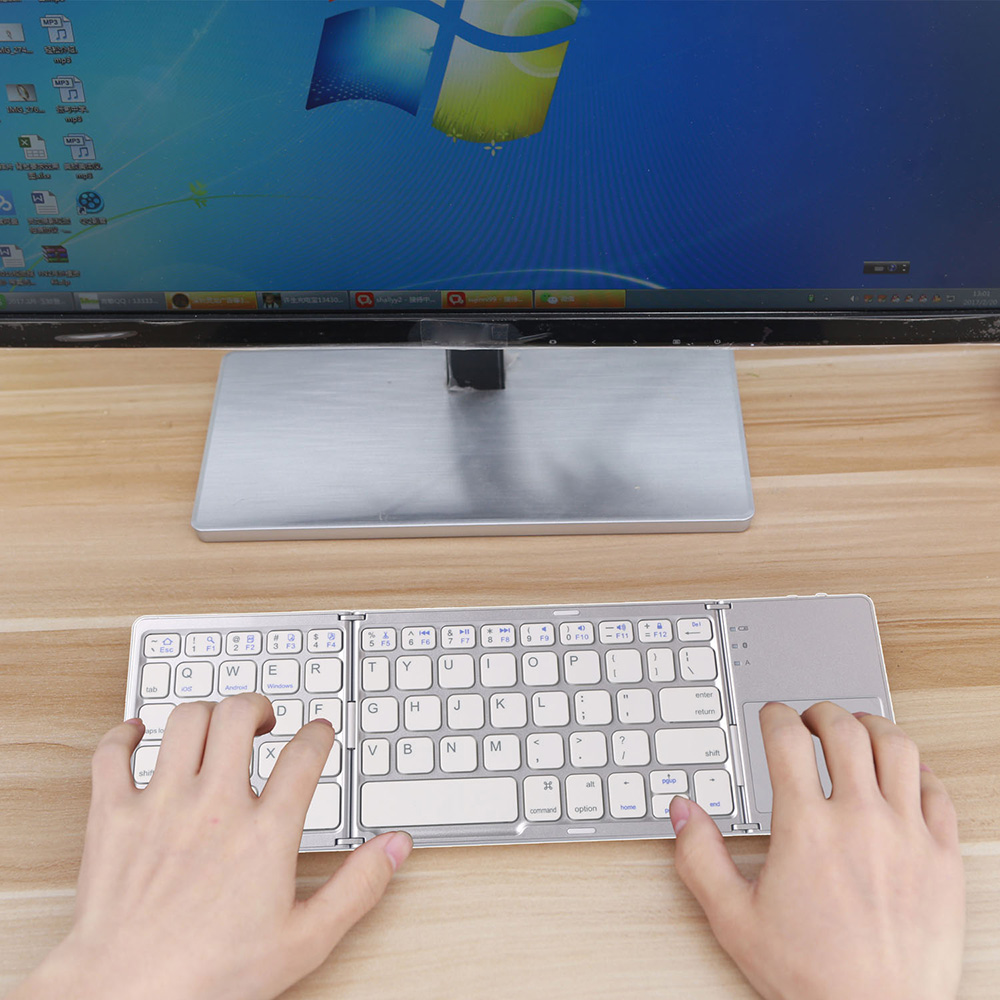 IPazzPort KP-810-75BT Full-size Tri-Fold 64-Key Bluetooth Keyboard with Touchpad  - Silver