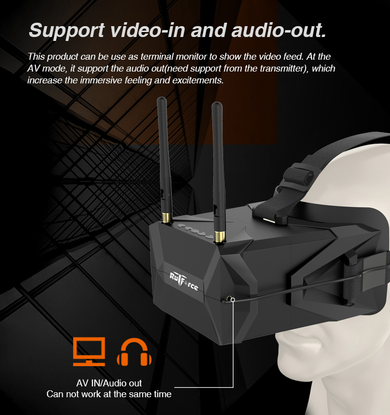 Rutforce VR008 5 Inches 5.8G 40CH Raceband 800x480 Diversity FPV Goggles with DVR Function Built-in Battery