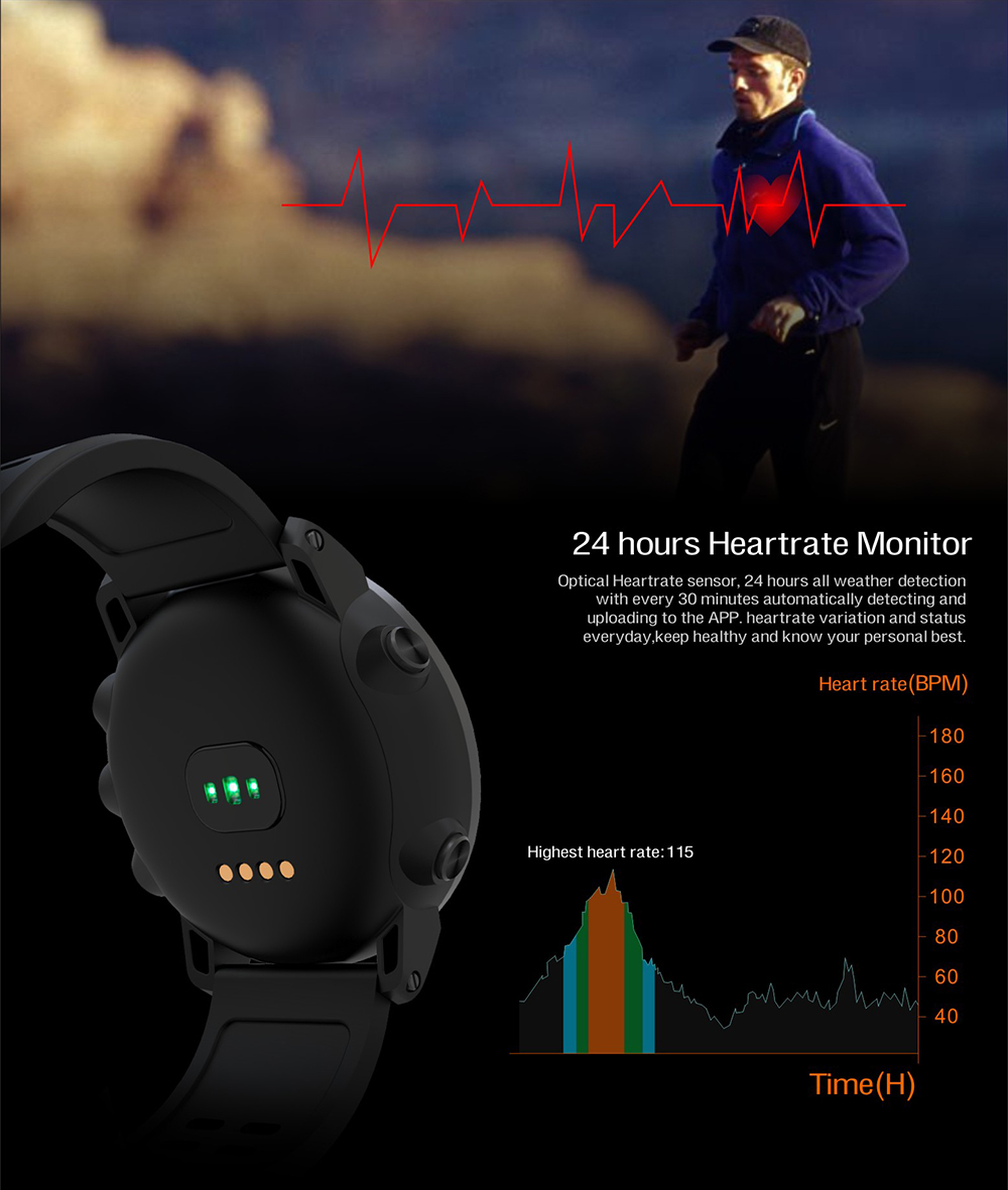 Makibe UPG06  Sport Smartwatch 1.21 Inch OLED Display GPS Bluetooth Heart Rate Monitor Fitness Tracker Smart Band with Compass - Black