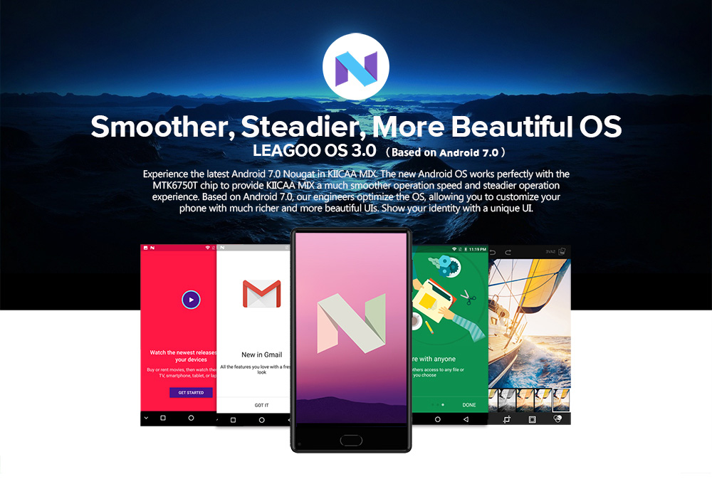 [HK Stock]Leagoo KIICAA MIX 5.5 Inch FHD Smartphone 3GB 32GB MT6750T Octa Core Dual Rear camera Android 7.0 Touch ID Type -C - Black