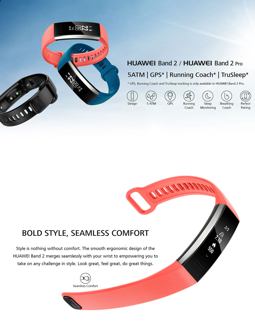 NUOVO Huawei Band 2 Pro Fitness Braccialetto attività Tracker GPS Nero 