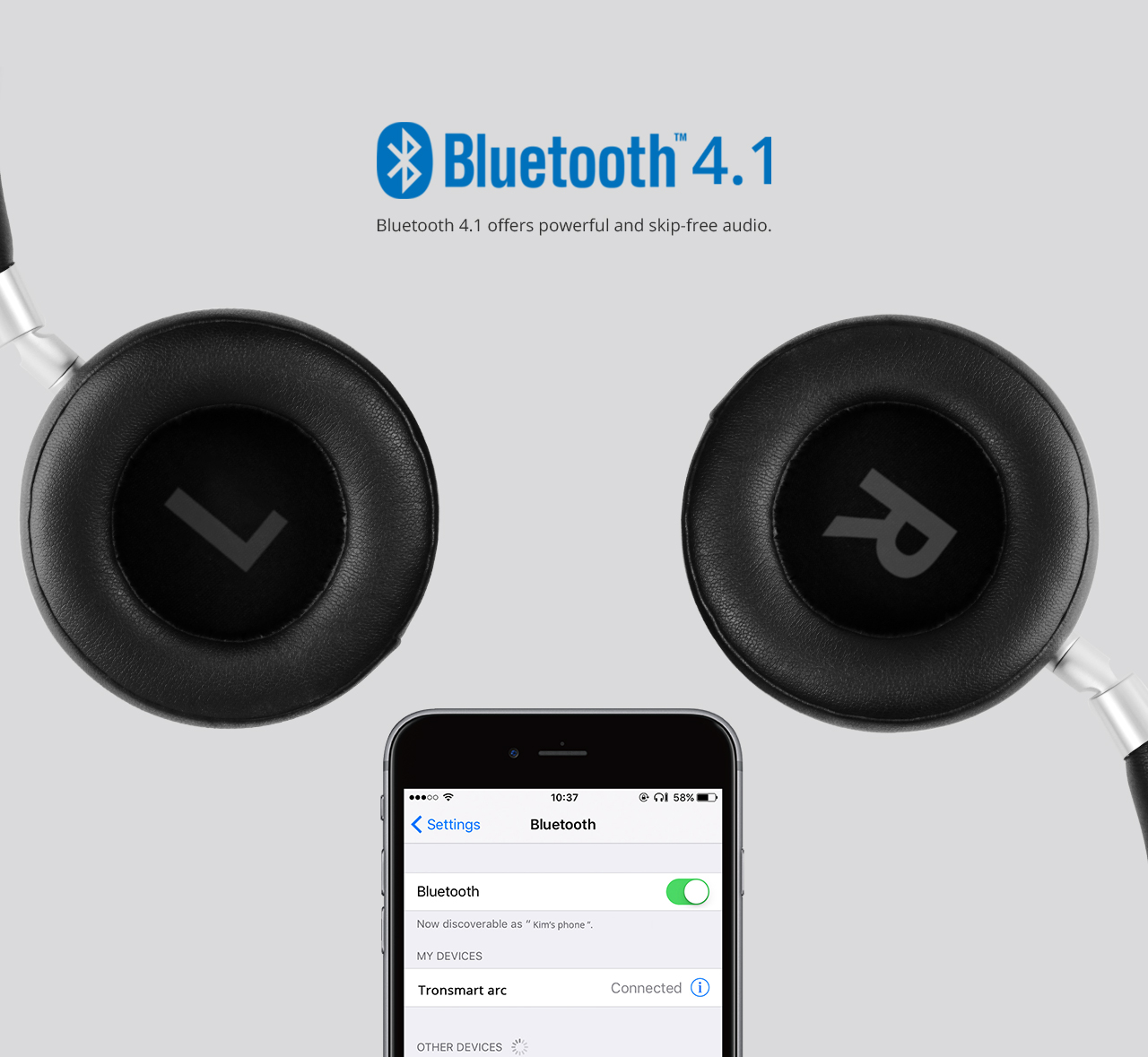 Tronsmart Arc Wireless Bluetooth Headphones with Superior Sound Quality Blue Ring Lights Intuitive Control