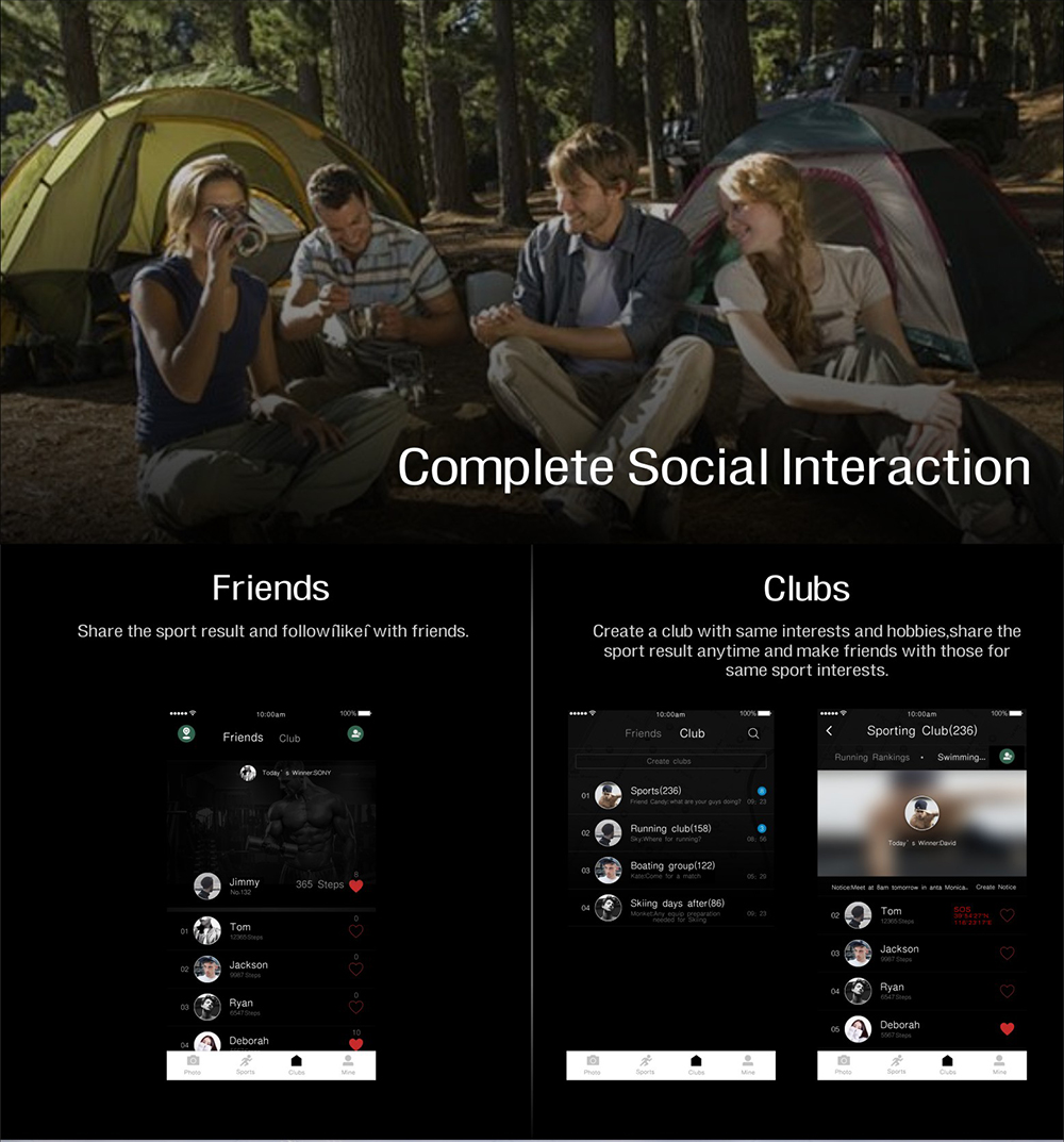 Makibe UPG06  Sport Smartwatch 1.21 Inch OLED Display GPS Bluetooth Heart Rate Monitor Fitness Tracker Smart Band with Compass - Black
