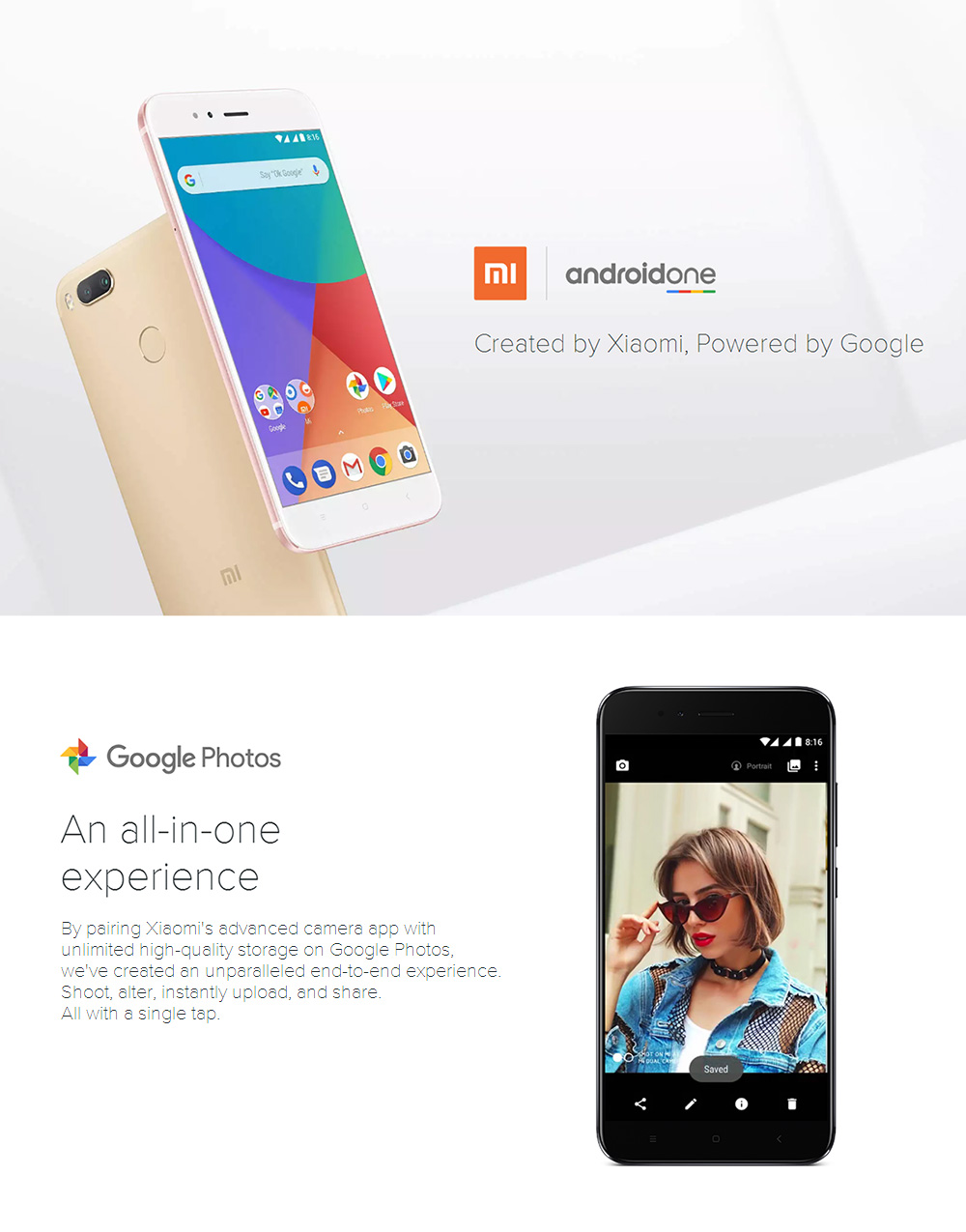 [HK Stock][Official Global Version]Xiaomi Mi A1 5.5 inch 4G LTE Smartphone Android One Dual Rear 12.0MP Cam Snapdragon 625 Octa Core 4G RAM 64GB ROM Touch ID IR Remote Control Full Metal Body - Gold