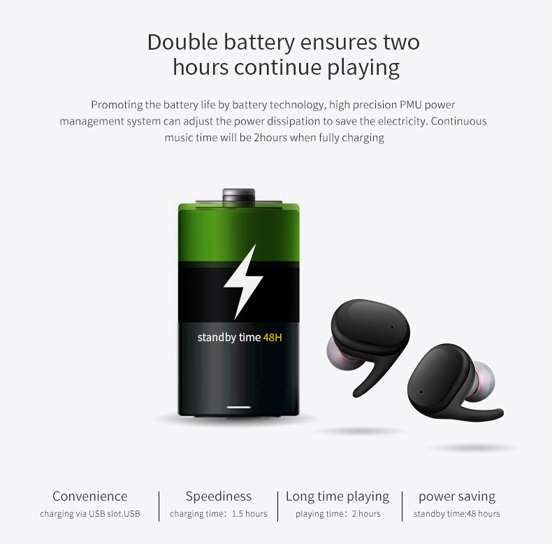 JH-S9100 Wireless Bluetooth Dual Headphones Touch Control Sweatproof with Charging Box - Black