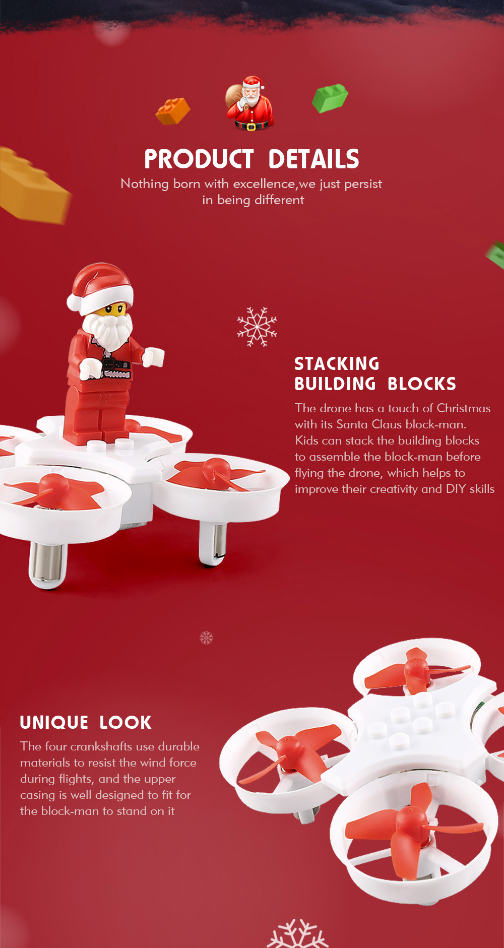 JJRC H67 Flying Santa Claus 2.4G 4CH 6-Axis Headless Mode Toy Brick RC Quadcopter RTF - Red