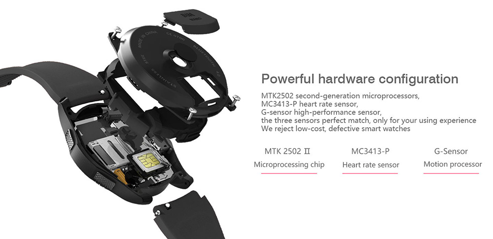 No.1 G8 Smart Watch Phone MTK2502 Bluetooth 4.0 SIM Card Call Message Reminder Heart Rate Monitor Compatible with Android IOS - Black