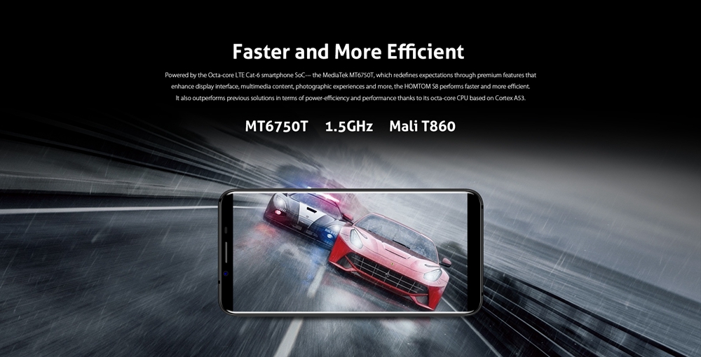 [HK Stock]HOMTOM S8 5.7 Inch Smartphone 4GB 64GB MT6750T Octa Core 13.0MP Dual Rear Cam Android 7.0 Touch ID Fast Charge OTA - Midnight Black