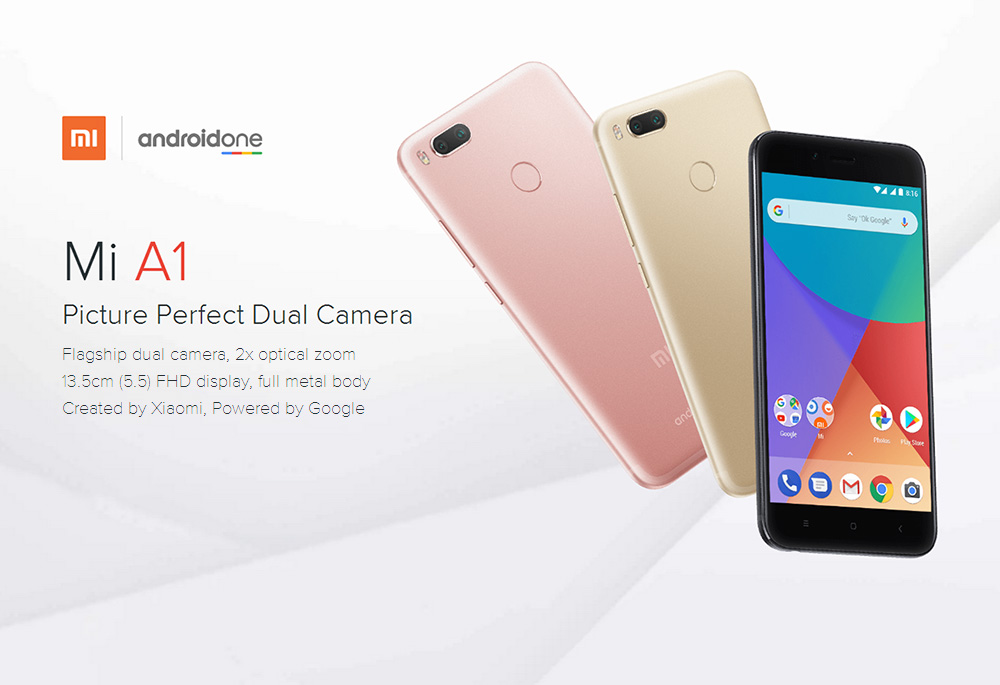 [HK Stock][Official Global Version]Xiaomi Mi A1 5.5 inch 4G LTE Smartphone Android One Dual Rear 12.0MP Cam Snapdragon 625 Octa Core 4G RAM 64GB ROM Touch ID IR Remote Control Full Metal Body - Gold