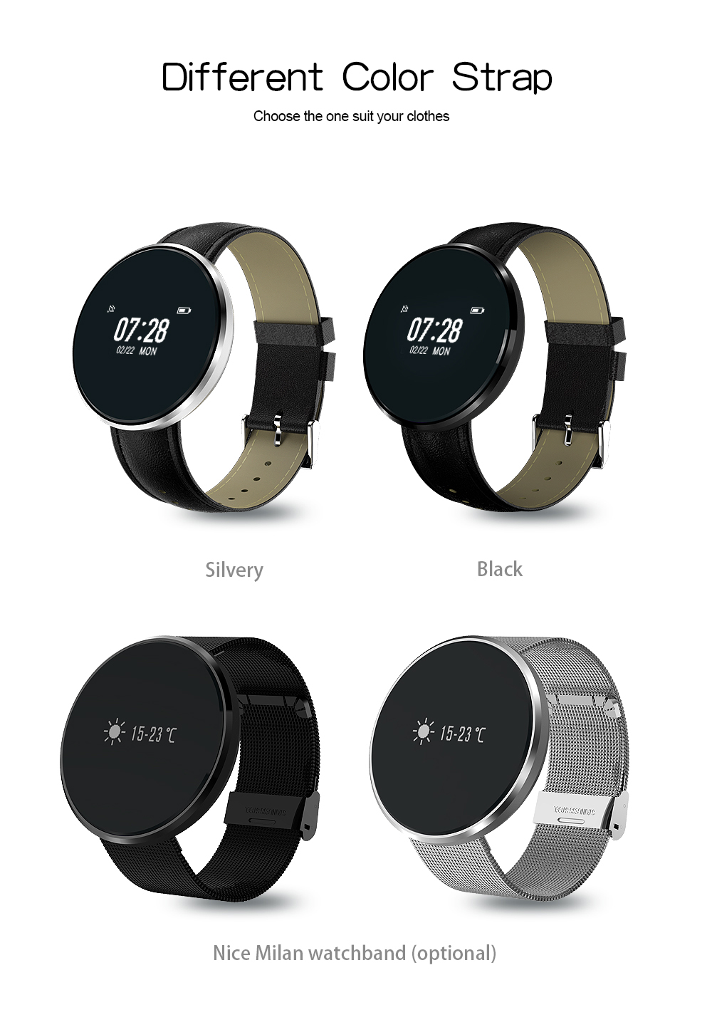 CF006 Smartwatch  0.96" OLED Display Bluetooth Heart Rate Blood Pressure Monitor Pedometer Compatible with iOS Android - Metal Black