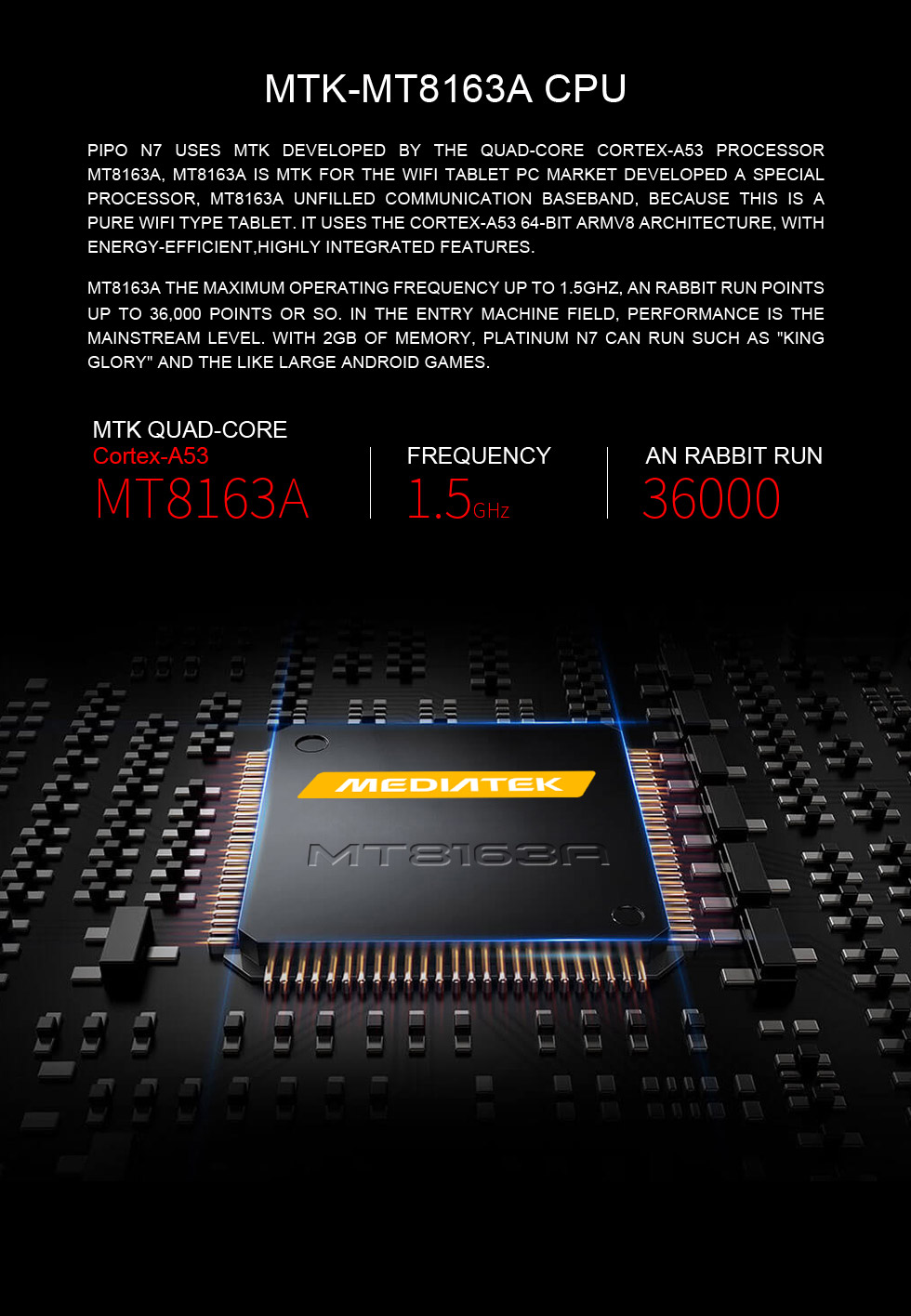 PIPO N7 Tablet 7 Inch  IPS  Android 6.0 1.5GHz MTK8163A Dual Cameras RAM 2G ROM 32G - Black