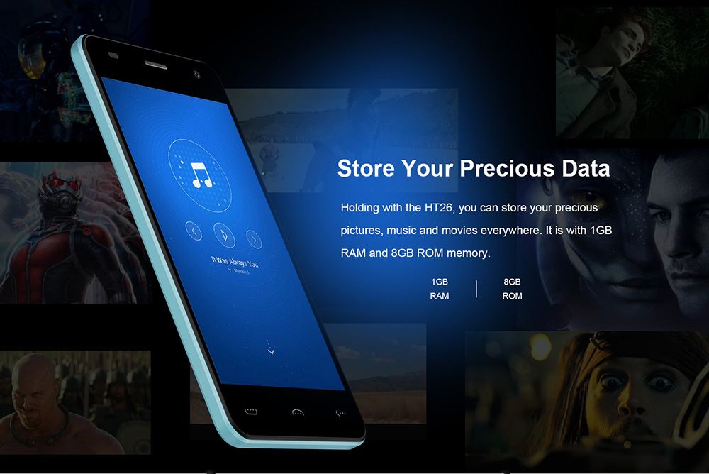 [HK Stock]HOMTOM HT26 4.5 Inch Smartphone MT6737 Quad Core 8GB ROM 5.0MP Android 7.0 OTG Fast Charge - Blue