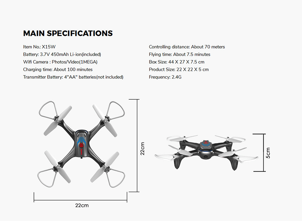 SYMA X15W 480P WIFI FPV With HD Camera Altitude Hold Mode 2.4G 6Aixs RC Quadcopter RTF - White and Black