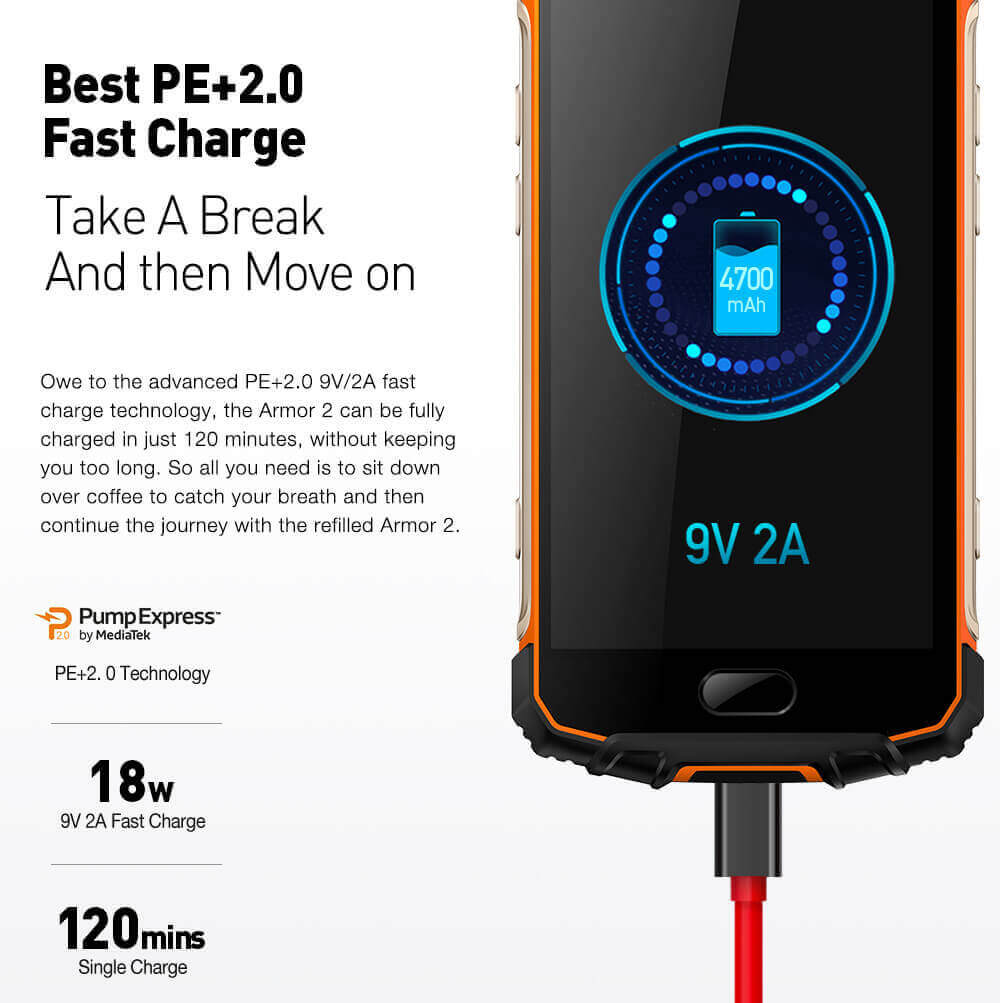 [HK Stock][Global Version]Ulefone Armor 2 5.0 Inch IP68 Waterproof Smartphone FHD Screen 6GB 64GB Helio P25 16.0MP Cam 4700mAh Fast Charge NFC - Dark Gray