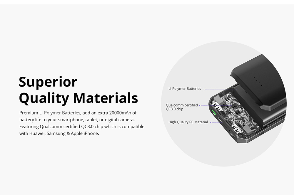 Tronsmart Edge20000 Qualcomm Quick Charge 3.0 Portable Charger 20000mAh Power Bank with VoltiQ FCP for iPhone iPad Samsung - Black