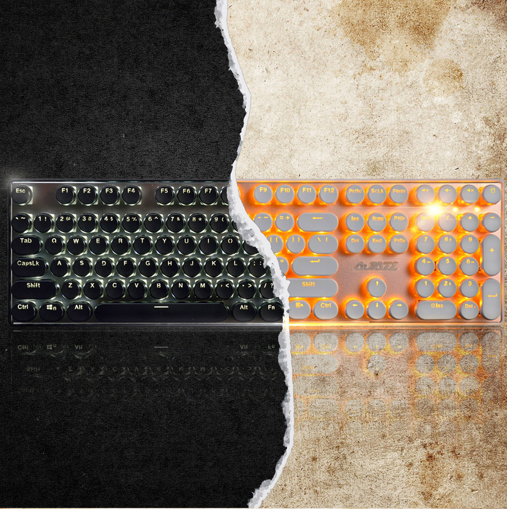 Ajazz Wired Mechanical Keyboard Round Keycaps Ergonomic 108 Keys Blue Switch With Orange Blacklight - White