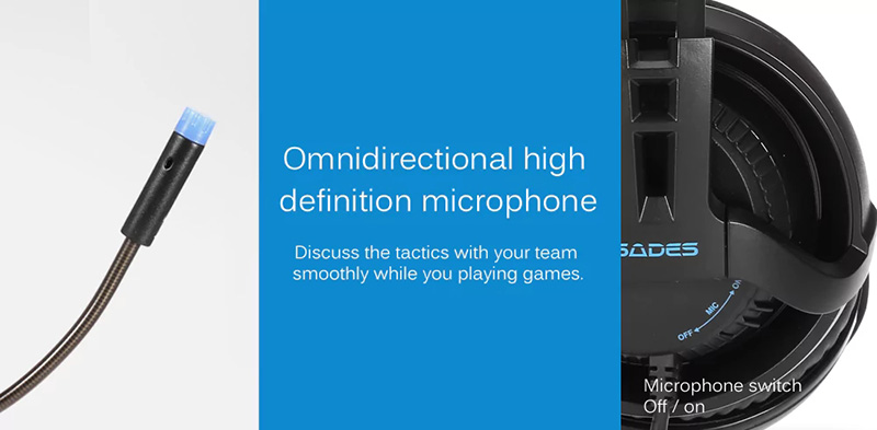 SADES R2 Gaming Headset with Mic Virtual 7.1 Surround Sound Noise-cancelling - Blue + Black