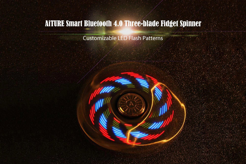 AiTURE Bluetooth 4.0 Three-blade Fidget Spinner APP Control Customizable LED Flash Patterns - Black