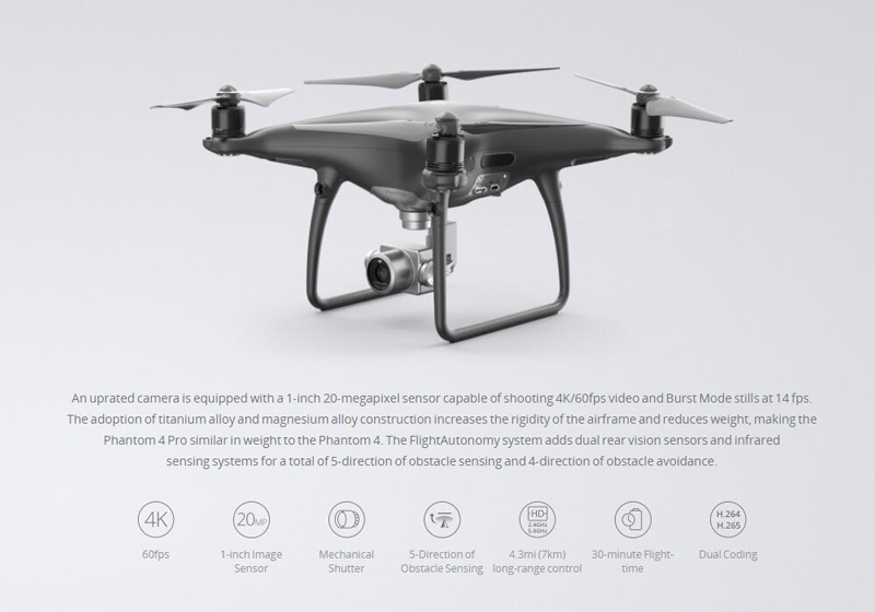 DJI Phantom 4 Pro Obsidian Drone with 4K Camera Obstacle Sensing 30mins Flight Time RC Quadcopter RTF - Black