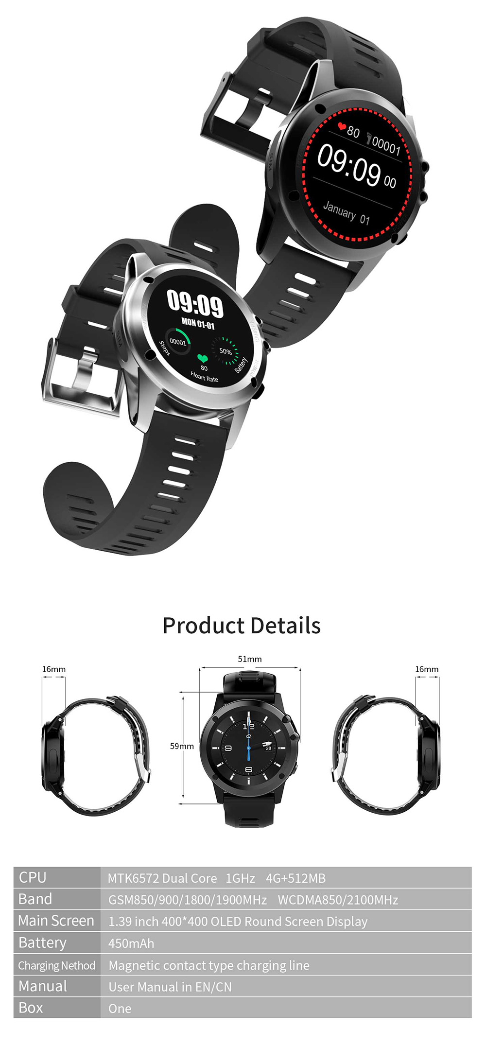 H1 Smart Watch Phone Silver