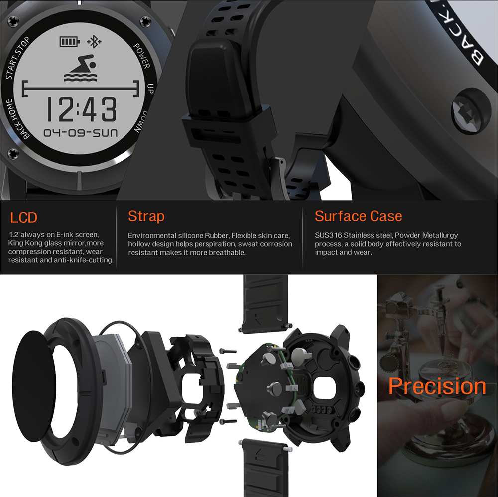 Makibe UPG06  Sport Smartwatch 1.21 Inch OLED Display GPS Bluetooth Heart Rate Monitor Fitness Tracker Smart Band with Compass - Black