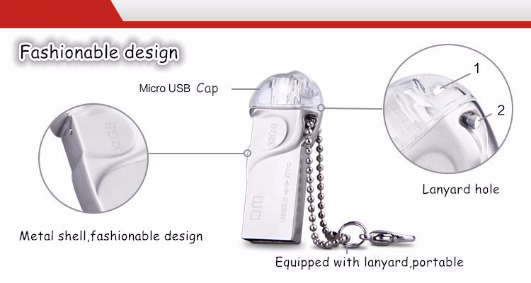 DM PD017 OTG USB 3.0 16GB USB Flash Drive Smartphone Pen Drive Micro USB Portable Storage Memory Metal USB Stick -Silver