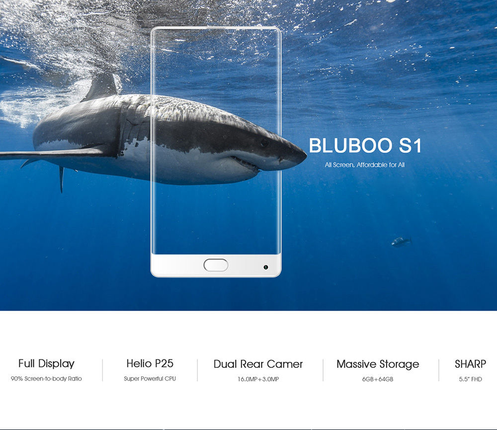 [HK Stock]BLUBOO S1 5.5 Inch 4G LTE Smartphone Corning Gorilla Glass Full Screen 4GB RAM 64GB ROM Helio P25 Dual Rear Camera Android 7.0 OTG Type-C 3500mAh - White